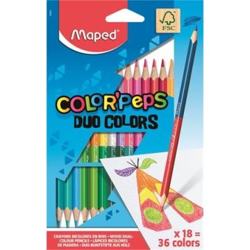   Színes ceruza készlet, háromszögletű, kétvégű, MAPED "Color'Peps Duo", 36 különböző szín