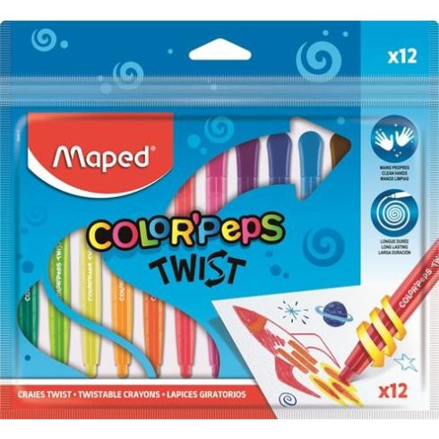 Zsírkréta, kitekerhető, MAPED "Color'Peps", 12 különböző szín