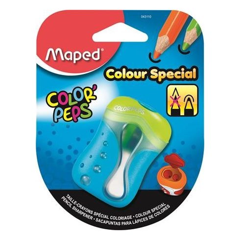 Hegyező, kétlyukú, tartályos, tompára hegyező, MAPED "Color'Peps", vegyes színek