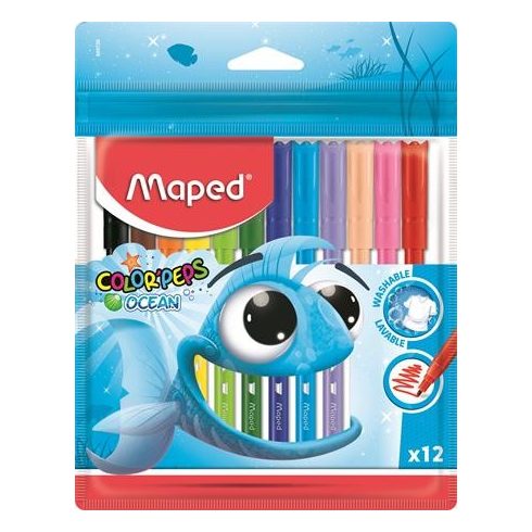 Filctoll készlet, 2 mm, kimosható, MAPED "Color'Peps Ocean", 12 különböző szín