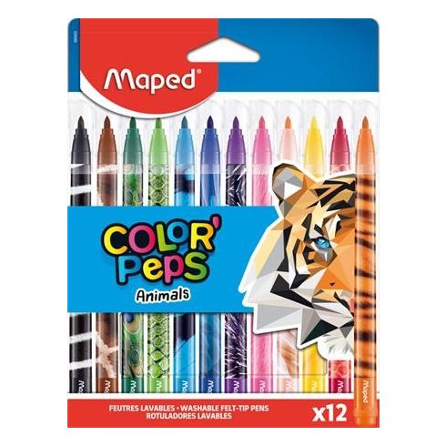 Filctoll készlet, 2,8 mm, kimosható, MAPED "Color'Peps Animals", 12 különböző szín