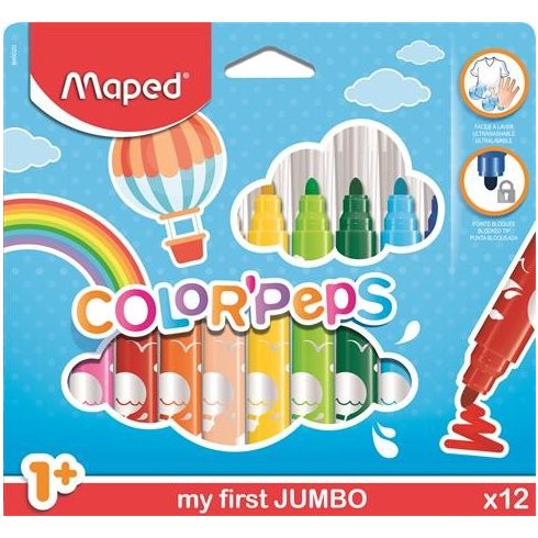 Filctoll készlet, 1-5 mm, kimosható, vastag, MAPED "Color'Peps Jumbo", 12 különböző szín