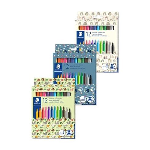 Filctoll készlet, 1 mm, kimosható, vegyes mintájú csomagolás, STAEDTLER "325", 12 különböz...