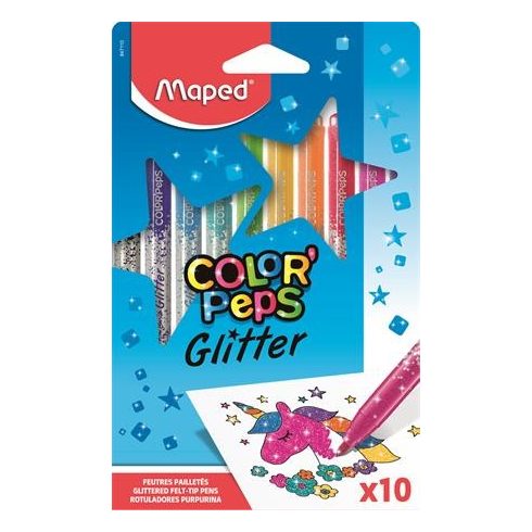 Filctoll készlet, 2,8 mm, csillámos, MAPED "Color'Peps Glitter", 10 különböző szín