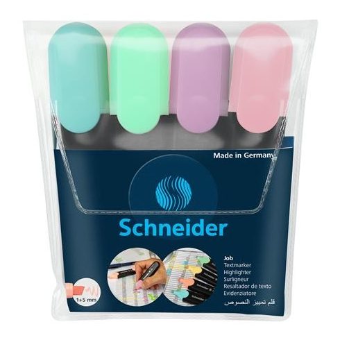 Szövegkiemelő készlet, 1-5 mm, SCHNEIDER "Job Pastel", 4 különböző pasztell szín