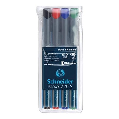 Alkoholos marker készlet, OHP, 0,4 mm, SCHNEIDER "Maxx 220 S", 4 különböző szín