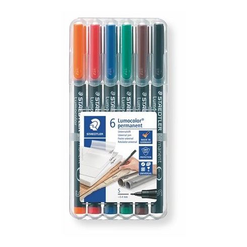 Alkoholos marker készlet, OHP, 0,4 mm, STAEDTLER "Lumocolor® 313 S", 6 különböző szín