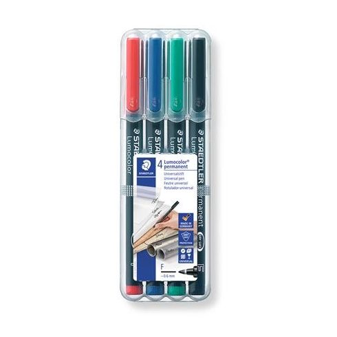 Alkoholos marker készlet, OHP, 0,6 mm, STAEDTLER "Lumocolor® 318 F", 4 különböző szín