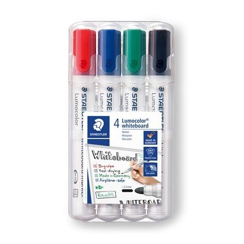 Táblamarker készlet, 2 mm, kúpos, STAEDTLER "Lumocolor® 351", 4 különböző szín