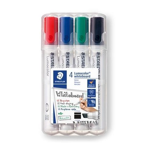 Táblamarker készlet, 2-5 mm, vágott, STAEDTLER "Lumocolor® 351 B", 4 különböző szín